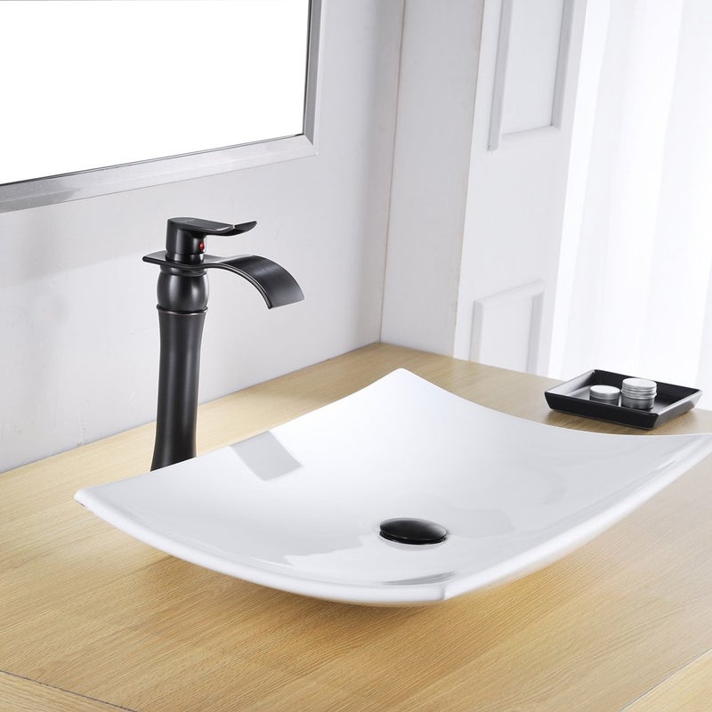 BWE Vessel Sink Faucet Oil Rubbed Bronze Farmhouse Waterfall Single Hole Bathroom Faucet with Pop Up Drain Without Overflow and Supply Line Bath Basin Single Handle Faucets Sink Lavatory Mixer Tap - Image 4